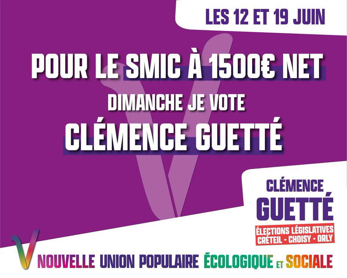 UnionPopCreteil's tweet image. Pour le SMIC à 1500€ net, ce dimanche, je vote @Clemence_Guette !

On va gagner !

#Guette2022