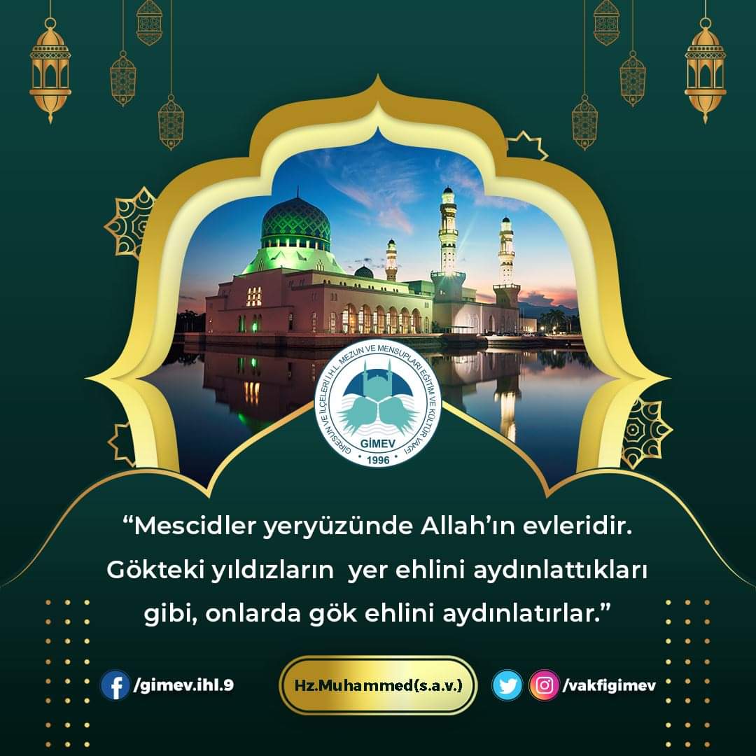 vakfigimev's tweet photo. "Mescidler yeryüzünde Allah'ın evleridir. Gökteki yıldızların yer ehlini aydınlattıkları gibi,onlarda gök ehlini aydınlatırlar. " Hz.Muhammed (S.a.v)
#cami #dua #namaz #cumanamazı #hayırlıcumalar #hadisişerif #hzmuhammed https://t.co/SWUxENzyXU