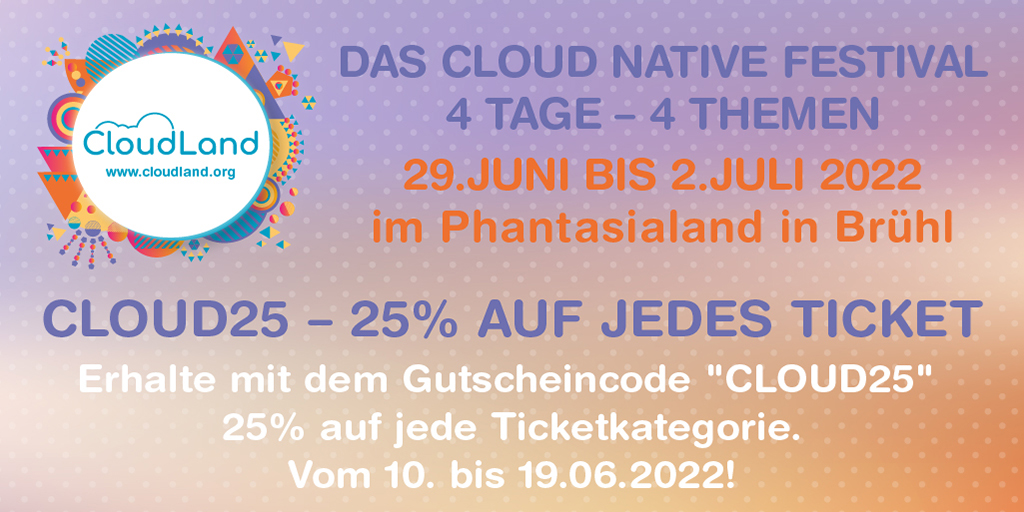 Cloudlandorg's tweet image. Ganz im Stile eines &quot;schwarzen Freitags im Juni&quot; bieten die Organisatoren der #cloudland2022 von heute an bis zum 19.06. um 23:59 MESZ die Aktion &quot;CLOUD25&quot; an: 25% Preisnachlass 😃 auf alle Ticketkategorien 🎫 des Festivals 🌐🎠🎤🍺📶. Alle Infos hier ➡️ scomp.ly/CLOUD25