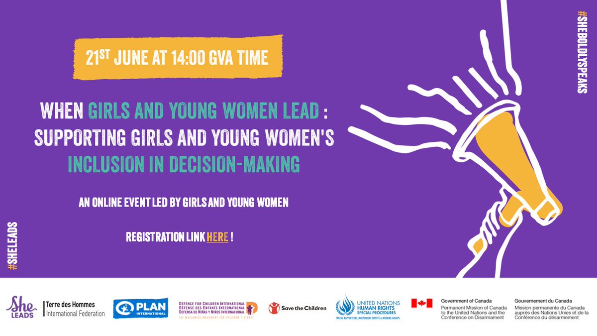 PlanUNGeneva's tweet photo. For this #HRC50 session, join us for a special panel led by girls and young women and listen to the stories of gender equality advocates who are driving change around the world.

The online event will take place on June 21st (2-4PM CET).

Register here👉: https://t.co/woyYyUnCJy https://t.co/sjCEDKGTDB