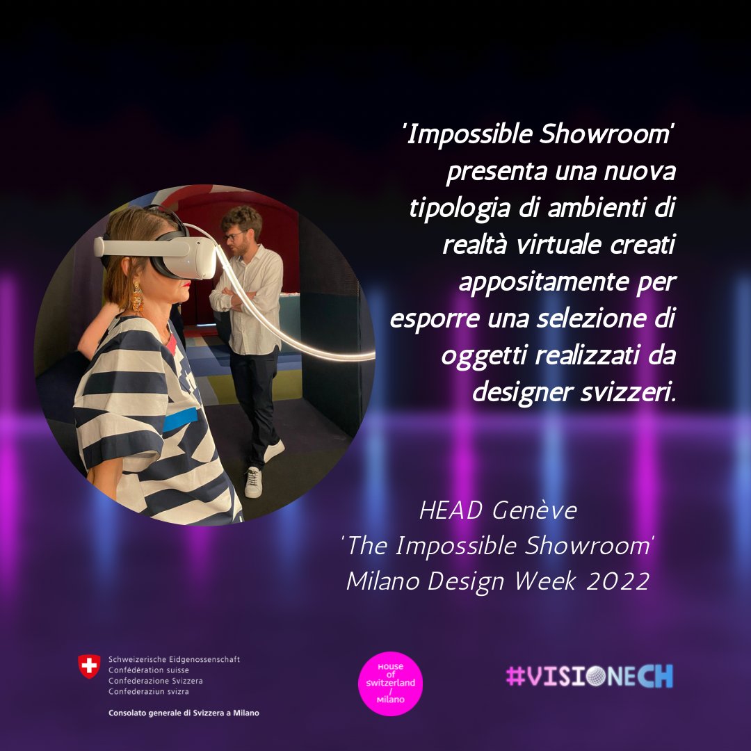 I visitatori di ‘Impossible Showroom’ possono esplorare diversi spazi in #VR e scoprire una selezione di mobili di design 🇨🇭. #VisioneCH

Fino al 12 giugno - 12:00-20:00
House of Switzerland
Casa degli Artisti, Via Tommaso da Cazzaniga

#MilanoDesignWeek <a href="/HEADGENEVE/">HEAD - GENEVE</a>