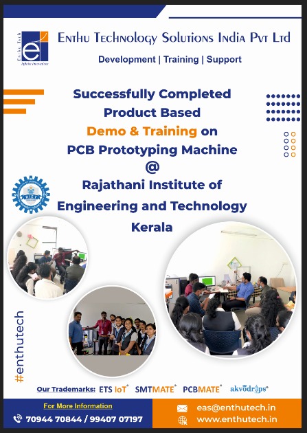 enthutechnology's tweet photo. There’s more to life than training, but training is what puts more in your life. We are delighted to inform the successful completion of Training and Demo on PCB Prototyping Machine #Enthu #kerala #college #Rajathaniinstituteofengineeringandtechnology #traininganddevelopment https://t.co/mjToMqSKdK