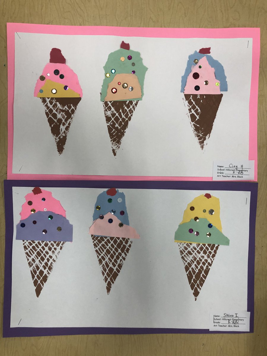 llynblack's tweet photo. Kindergarten Wayne Thiebaud inspired ice cream cones. @HillcrestPTA @Hillcrest_BCPS @RTwentey @sfisherBCPS https://t.co/f7s8j9MgxR