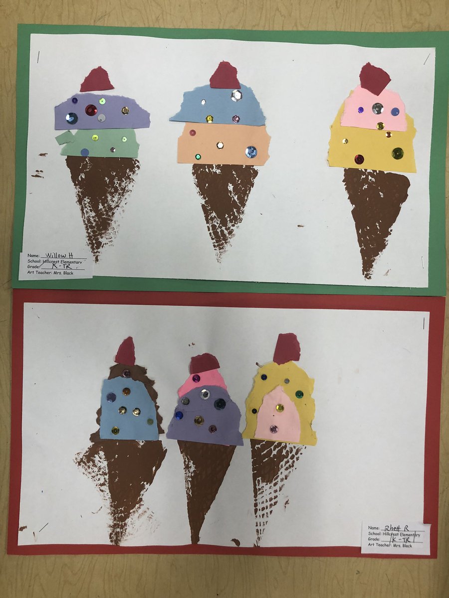 Kindergarten Wayne Thiebaud inspired ice cream cones. <a href="/HillcrestPTA/">Hillcrest ES PTA</a> <a href="/Hillcrest_BCPS/">Hillcrest Elementary</a> <a href="/RTwentey/">Ryan Twentey</a> <a href="/sfisherBCPS/">Sherri Fisher</a>