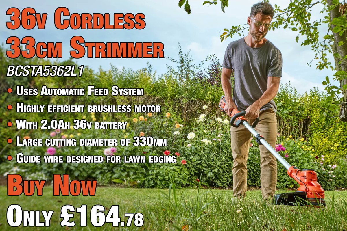 Black + Decker 36V Cordless Strimmer
Perfect For Trimming Your Lawn/Garden
Buy Now - buff.ly/3Qcf6Ri