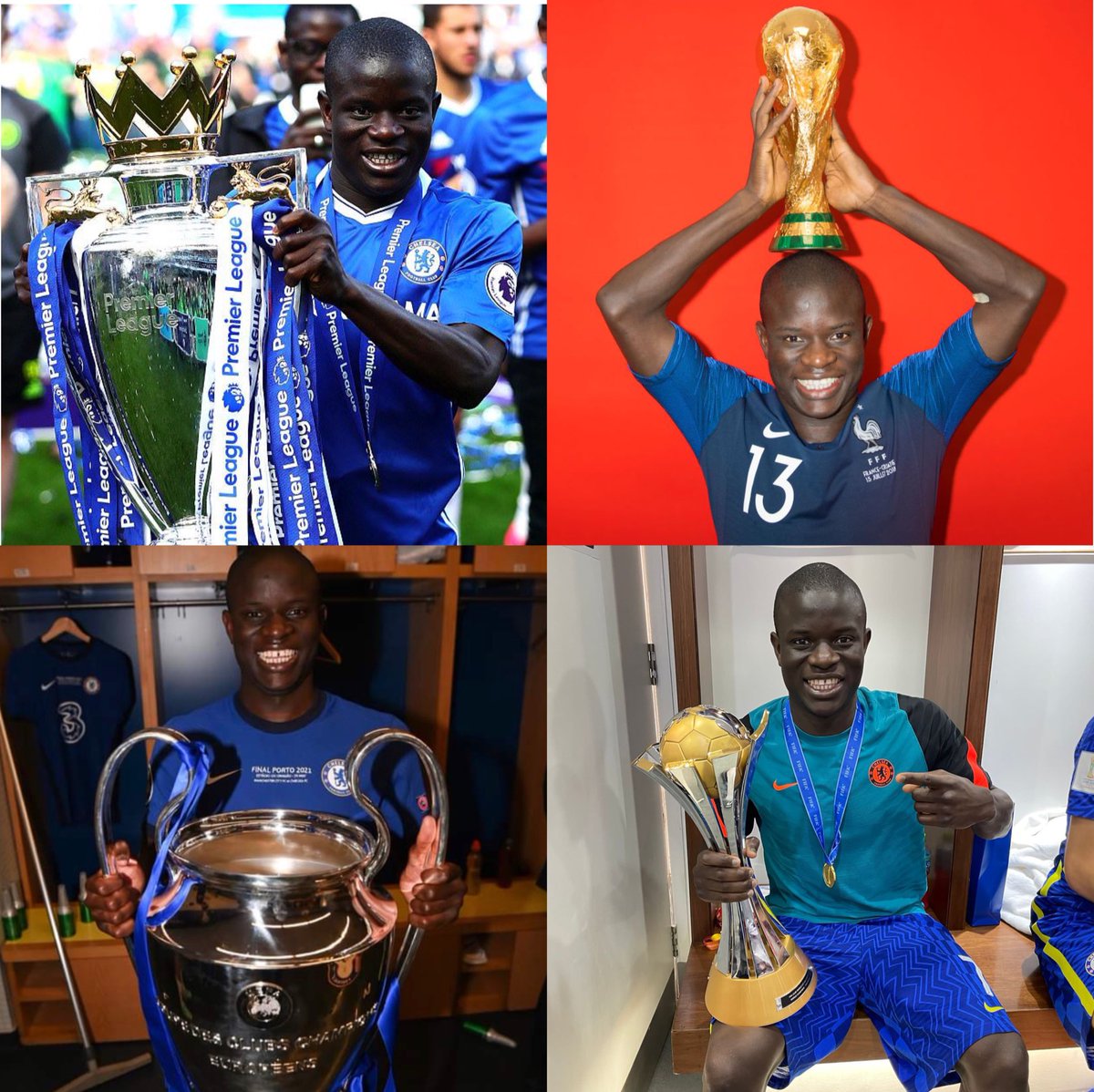 LDNFootbalI's tweet photo. N’Golo Kanté is the only player in football history to win the Premier League, World Cup, Champions League and Club World Cup all at the same club…

𝐋𝐞𝐠𝐞𝐧𝐝 of the game. https://t.co/2k4qkmwN80