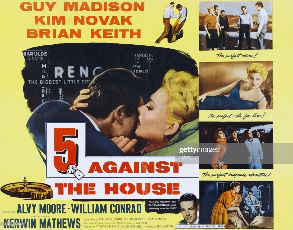 CONELRAD6401240's tweet photo. The Korean War vets heist film FIVE AGAINST THE HOUSE opened in New York City #OTD in 1955. Adapted from the 1953 #JackFinney story. #noiralley #noir #BrianKeith #KimNovak #AlvyMoore 1/2 https://t.co/4Mp5JaoXLz
