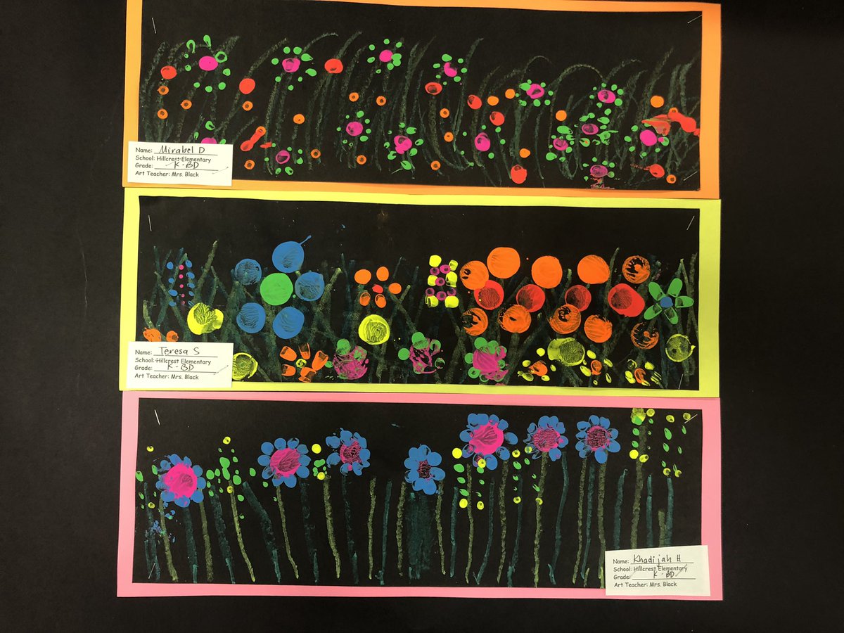 Kindergarten wild flower prints. They glow in the dark too! <a href="/HillcrestPTA/">Hillcrest ES PTA</a> <a href="/Hillcrest_BCPS/">Hillcrest Elementary</a> <a href="/RTwentey/">Ryan Twentey</a> <a href="/sfisherBCPS/">Sherri Fisher</a>