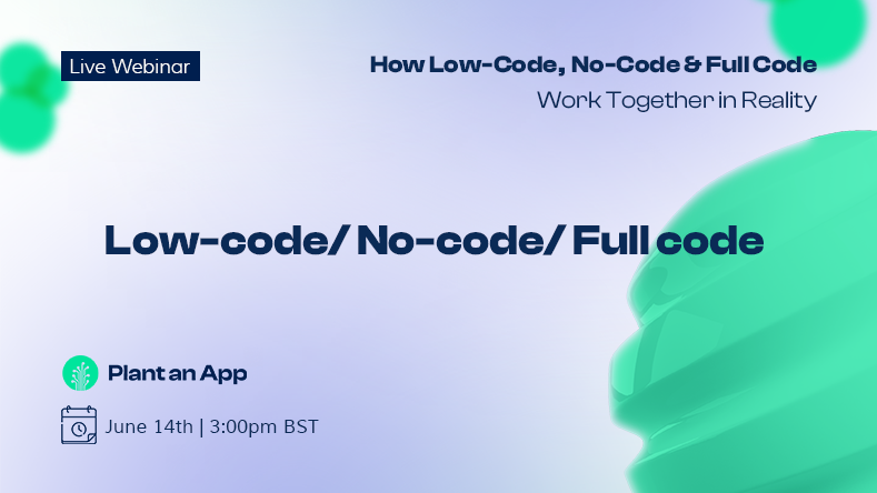 plantanapp's tweet photo. During our upcoming webinar, we will take a closer look at how No-Code, Low-Code, and Full Code work together to deliver significant and sophisticated applications.

If you are curious to know more, join our webinar here:
https://t.co/SQ8gokriam

#NoCode #LowCode #FullCode https://t.co/oNpksA1WbC