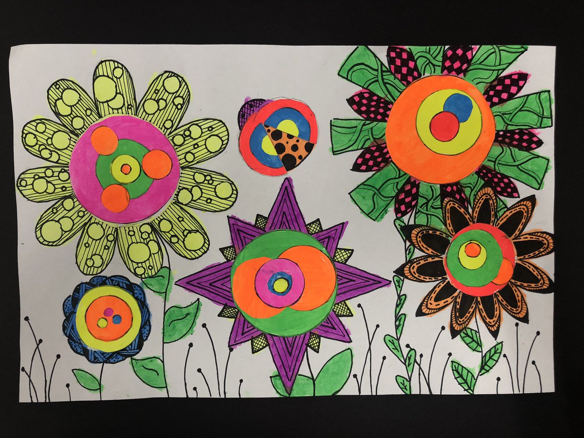 llynblack's tweet photo. 5th Neon Zentangled Spring Flowers. @HillcrestPTA @Hillcrest_BCPS @RTwentey @sfisherBCPS https://t.co/jf0NBSwuQO