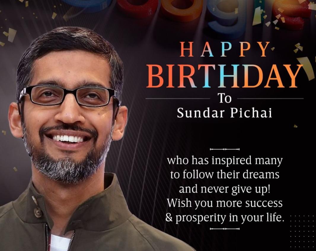 techly360's tweet photo. Happy Birthday One of My Inspirational Person "Sundar Pichai"...
#SundarPichai #HappyBirthdaySundarPichai #CEOofGoogle https://t.co/MpgwIcOwD2