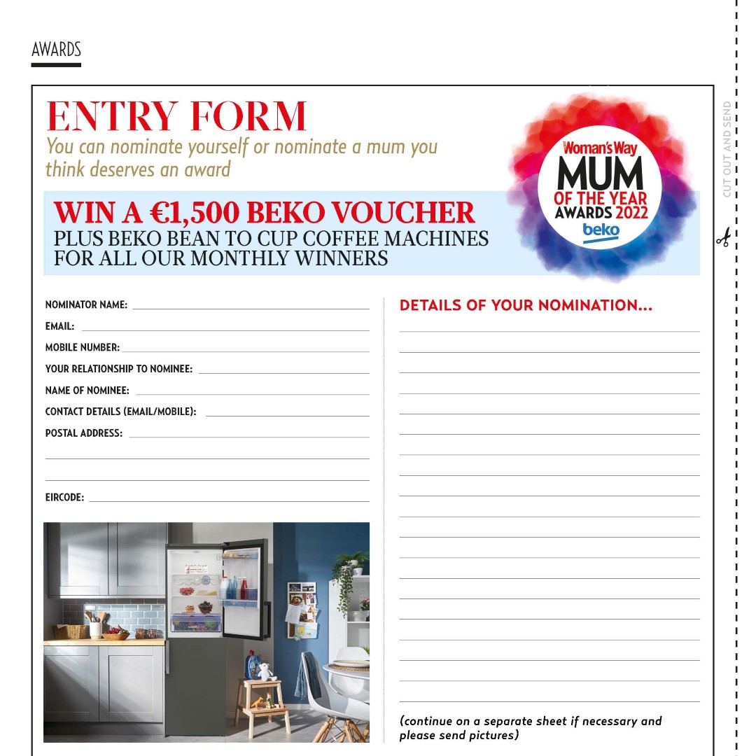 Nominate an amazing mum you know and she could win a €1,500 voucher for Beko appliances 🤩 Plus, we have Beko Bean to Cup Coffee machines to award each of our monthly winners!! 😍 You can also nominate through this link HERE: forms.gle/7R9jP7iMEFnNfr… #MOTYA #MUMS2022 #WomansWay