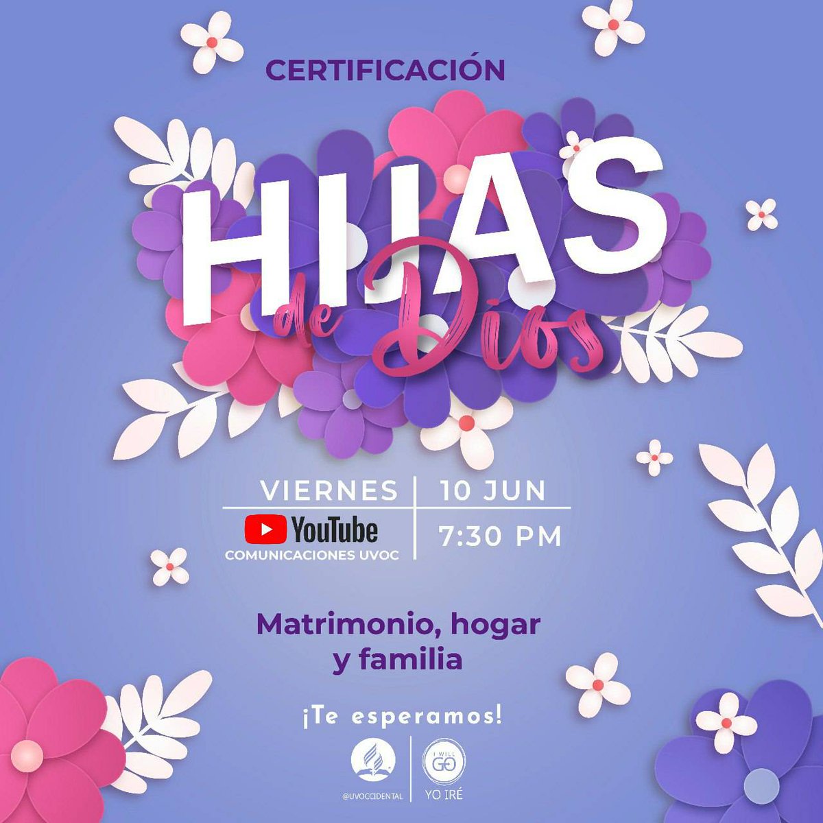 uvoccidental's tweet photo. 😃Llego Junio ¡Hoy tendremos una cita!🌸
Se toca un tema muy hermoso, Matrimonio, Hogar y Familia.
La institución del matrimonio tiene como su autor al Creador del universo.
Te esperamos hoy en nuestro canal oficialde YouTube: Comunicaciones UVOC a las 7:30pm, Hijas de Dios. https://t.co/RpBA2HQj7f