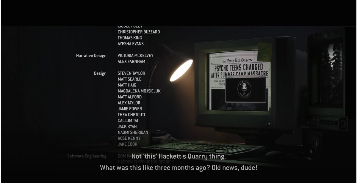 Thank you <a href="/SuperMGames/">Supermassive Games</a>, thank you <a href="/willbyles/">Will Byles</a> thank you everyone on the team. Huge congratulations to everyone on #TheQuarry.

My first game credit folks: