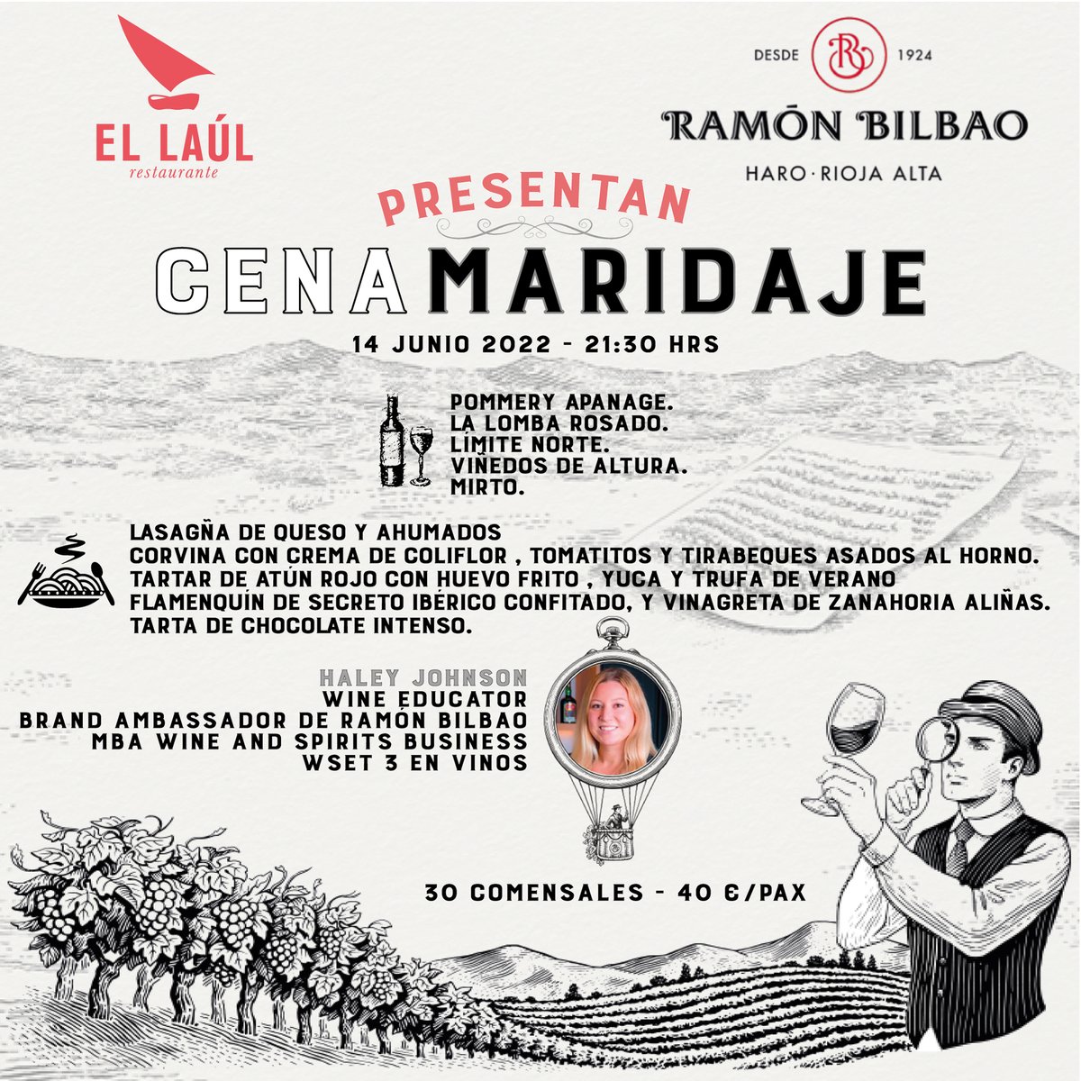 Buenas! El martes 14 tenemos una cena maridaje en el restaurante. Aquí tenéis los detalles. Reservas por email o por teléfono. Os esperamos! #ellaul #restaurantespuertodesantamaria #restaurantes  #ElPuertoDeSantaMaria <a href="/RamonBilbao/">Ramón Bilbao</a>