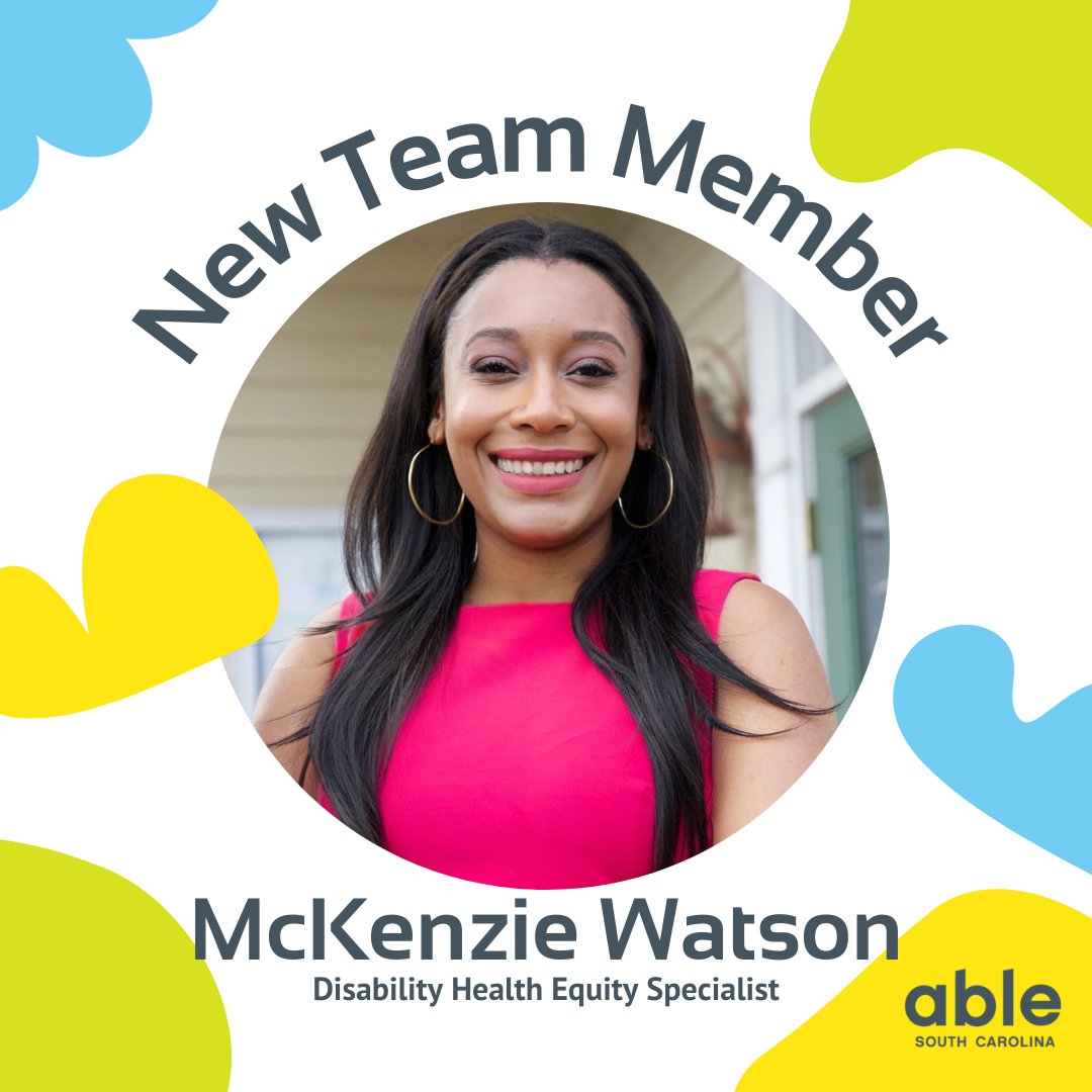 Able_SC's tweet photo. Please give a warm welcome to our newest hire! Introducing McKenzie Watson, Disability Health Equity Specialist. Welcome her to the team! Learn more about McKenzie: https://t.co/pMYPzT8mjA
#AbleSC #NewHire 👋 ✨ https://t.co/12FewZyrME