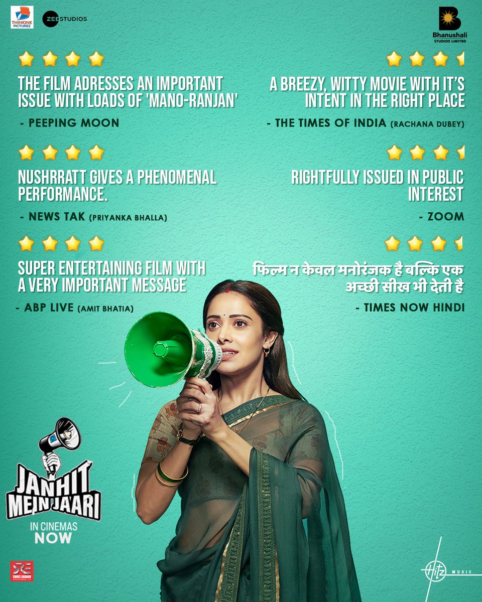 Our happiness knows no bounds by looking at these amazing responses for #JanhitMeinJaari✨ Book your tickets now. bit.ly/JMJ-BMS bit.ly/JMJ-PayTM Released in cinemas now! @Nushrratt @Anudsinghdhaka #VijayRaaz #TinnuAnand @brijkala #IshtiyakhKhan #SapnaSand