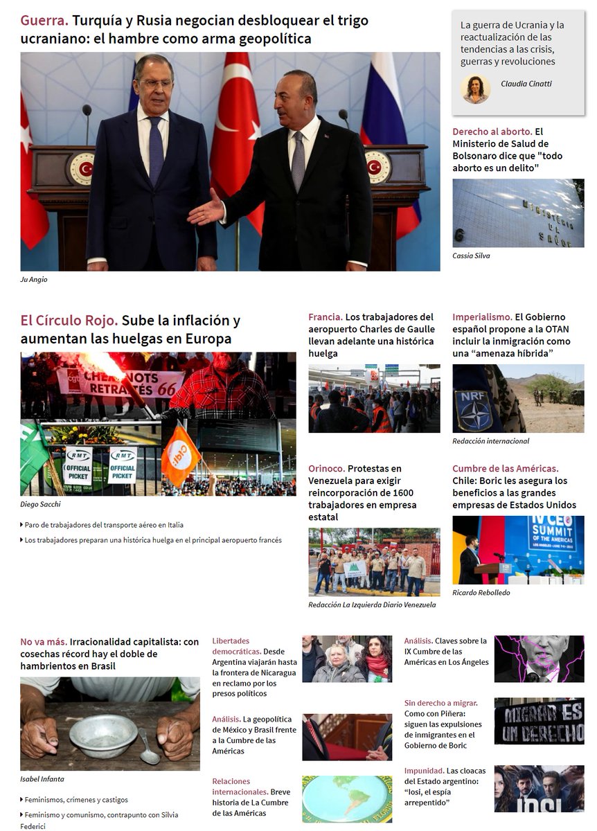 juanagallardo1's tweet photo. #BuenViernes en @izquierdadiario #Internacinonal
🔥 #Guerra, trigo y el hambre como arma geopolítica
🇪🇺 #Inflación y huelgas en Europa
🇧🇷 #Brasil Ministerio de Salud contra el aborto
🇪🇸 #España propone a OTAN que migración sea amenaza
🌎 #Cumbre Boric
➡️ https://t.co/0SPXFOb4lT https://t.co/NRFillVIDv