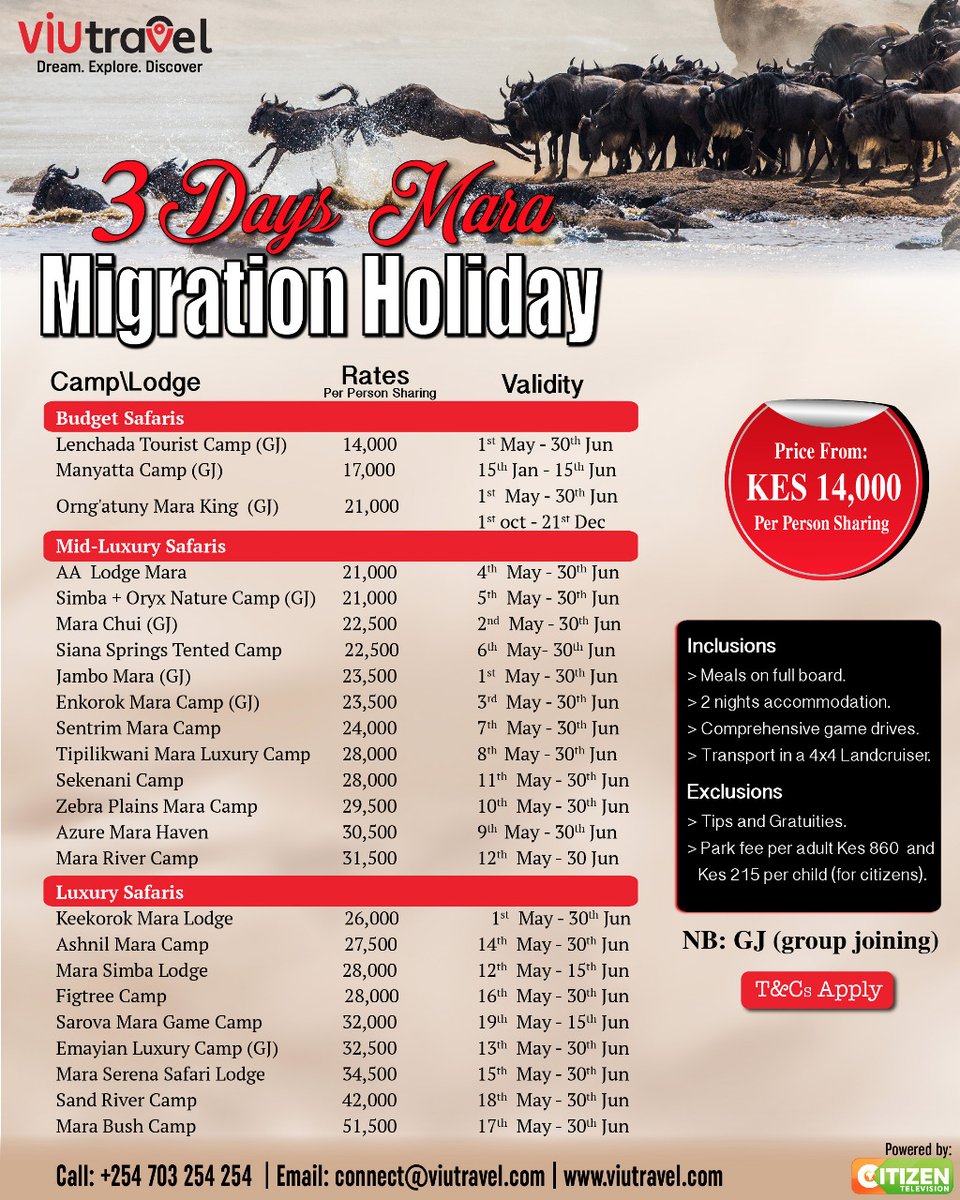 RamogiFM's tweet photo. DID YOU KNOW:
Thousands of the animals 🦓🦬🦌🐏🐃 that take part in the #MaraMigration never make it back EXPERIENCE THE 7TH WONDER OF THE WORLD WITH US🎊
Take Advantage of discounted rates from @viutravel
Only From Ksh 14,000/-
LIPA POLE POLE
Call: 0703254254
#mara https://t.co/sJrGPFRgr9