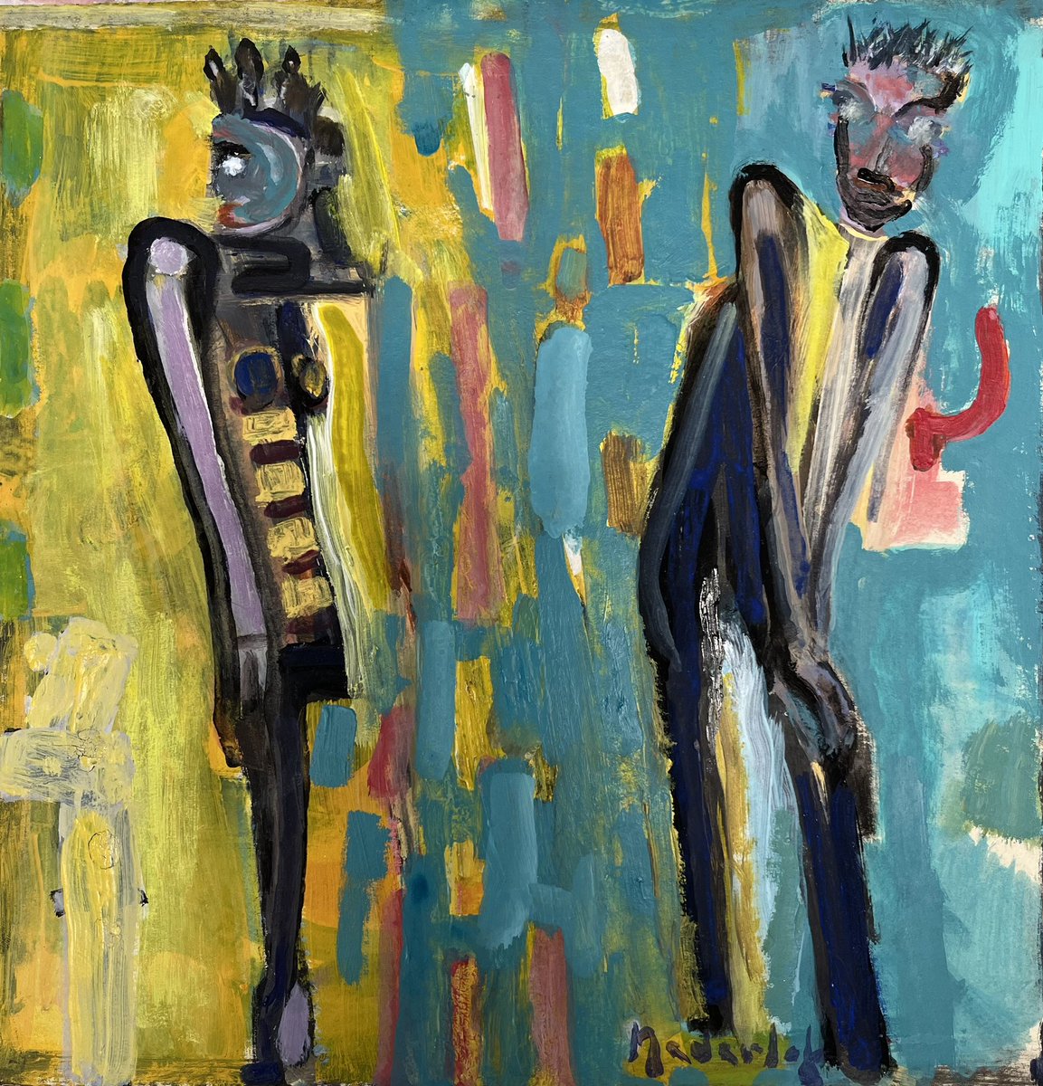 Pizzadozenkunst. Een genre op zichzelf. Kleine kunstwerkjes van Jaap Nederlof (1937-2020) die z’n kwasten schoonwreef op pizzadozen. Een gewoonte die uitgroeide tot kleine kunstwerkjes op pizzadozen. Te koop bij <a href="/dordttalk/">dordttalk.com</a> aan de Nieuwstraat 105 voor slechts € 25,= per stuk.