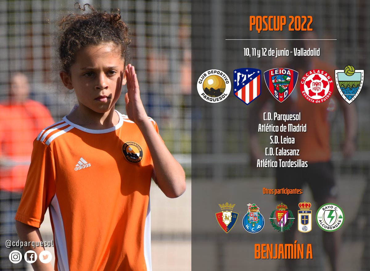 BENJAMIN A | 🏆🍊⚽️ ¡Los chicos de <a href="/GalvnMiguelito/">mg</a> disputarán la @pqscup 2022! Nos mediremos en Fase de Grupos a:

👉 <a href="/AtletiAcademia/">Atleti Academia</a>
👉 <a href="/ClubCalasanz/">CD Calasanz</a>
👉 <a href="/SDLEIOAoficial/">S.D. Leioa</a>
👉 <a href="/AtcoTordesillas/">Atlético Tordesillas</a>

¡Mucha suerte, equipo! 🧡💪

#TorneosCDParquesol #PQSCUP #Valladolid #FutbolBase #Alevin