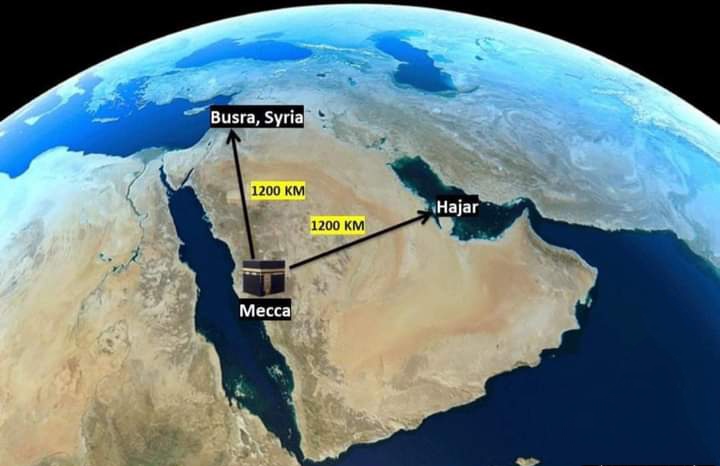 414Technologies's tweet photo. Prophet Muhammad ﷺ PBUH* Said 1400 Years Ago :

“The Distance Between Two Door Leaves of Paradise Is As Great As Between Mecca &amp; Hajar OR As Between Mecca &amp; Busra."

Today, The Satellite Aerial Technology Has Verified That The Distance Between These Two Locations Is Same ! https://t.co/hHWCzYhX2R