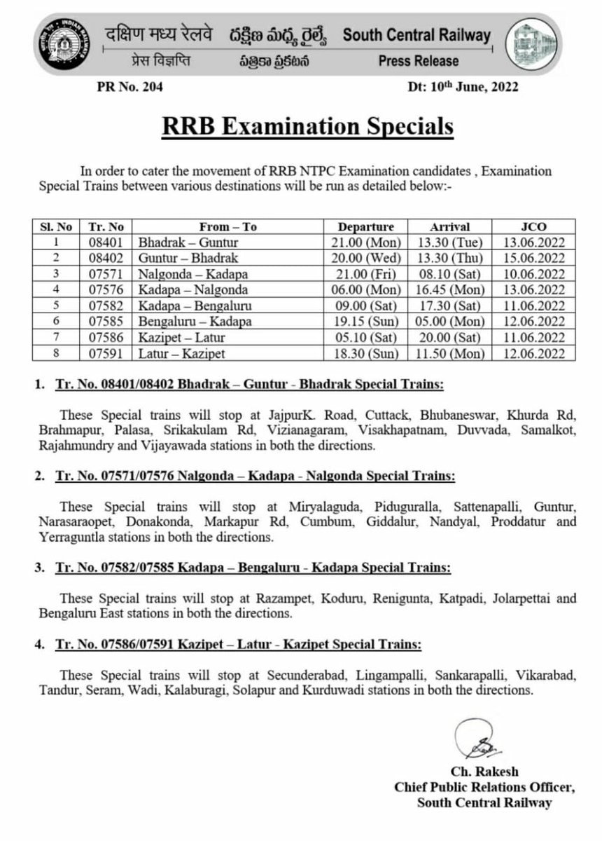 RRB Examination Specials #RRBNTPC @VijayawadaSCR <a href="/drmgnt/">Guntur Division</a> <a href="/drmhyb/">Hyderabad Division</a> <a href="/drmsecunderabad/">DRM Secunderabad</a>