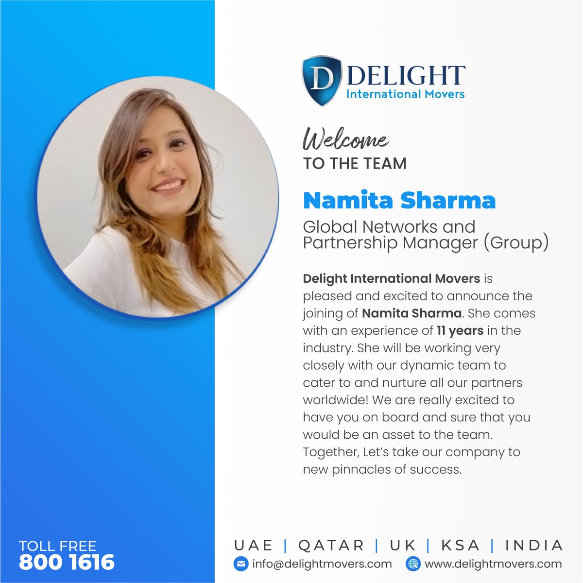 delight_movers's tweet image. The team is growing! 
Namita Sharma (@snamita10) is bringing her expertise to the moving industry. Enthusiastic and very talented Namita is a passionate believer in nurturing talent and enabling growth. Heartiest welcome to Delight Family!

#teamgrowing #newmember #delightmovers