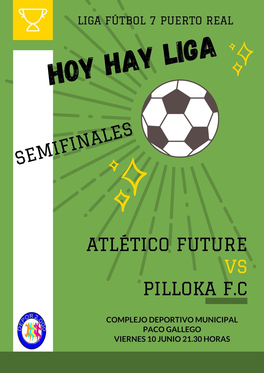 LigaF7PtoReal's tweet photo. HOY HAY LIGA !!!!! Hoy tenemos la primera semifinal !!!! . Liga Fútbol 7 Puerto Real.@LigaF7PtoReal https://t.co/6uzAFfh7Co