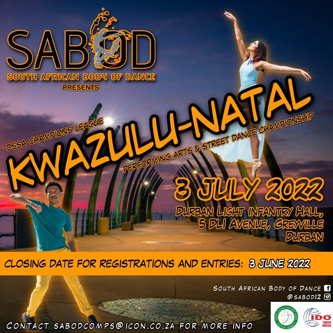 DanceInSportSA's tweet photo. The South African Body of Dance competition dates for Performing Arts &amp; Street Dance in June - July 2022. #SABOD https://t.co/6YFPiaMTxY