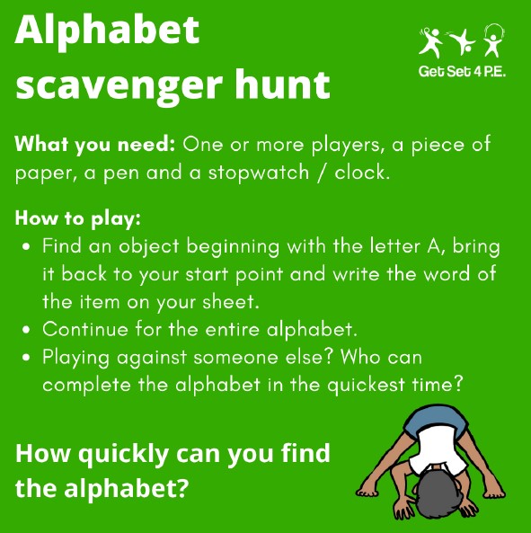 BexSchGames's tweet photo. Being active together as a family has many benefits, it sets a good example, fosters social connections &amp; improves health &amp; wellbeing. This weekend head outside &amp; take on @GetSet4PE Alphabet Scavenger Hunt. Who will be your family champion?
#BeActiveTogether #SchoolGames https://t.co/RDXlks6muQ