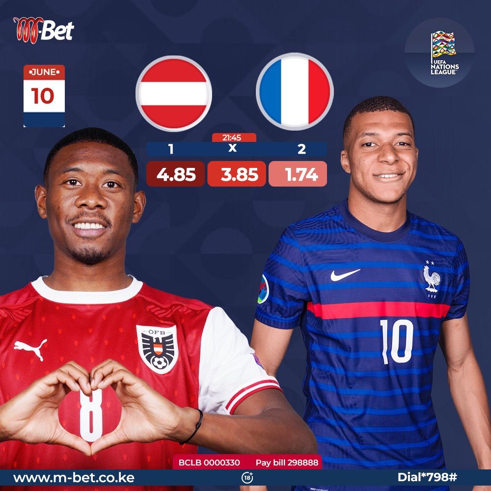 🏆 #NationsLeague Match Day! 🇫🇷 #France haven’t won in their last 2 matches. Cheza leo na M-Bet m-bet.co.ke au Piga *798# #AUTFRA