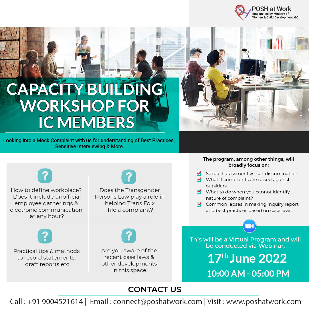 poshatwork's tweet photo. A wholesome journey for IC members to understand the nuances of complaints under the #POSH law. See you there!
Email : connect@poshatwork.com
Call : +91 9004521614
Registration link-
https://t.co/A2OM8wFuCc
#poshatwork #poshtraining #poshcertification #poshlaw #poshact https://t.co/BA7f2MPDNj