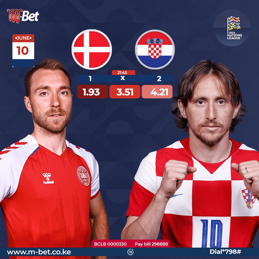 🏆 #NationsLeague Match Day! 🇩🇰 #Denmark have won 5 home matches in a row. 🇭🇷 #Croatia haven’t lost in their last 4 away matches. Cheza leo na M-Bet m-bet.co.ke au Piga *798# #DENCRO