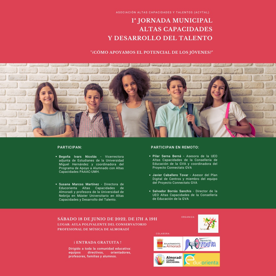 Tenemos el placer de presentar nuestras I Jornadas Municipales sobre AACC en las que hablaremos acerca de la atención a niños y jóvenes con AACC desde distintos puntos de vista. ¿Te apuntas?