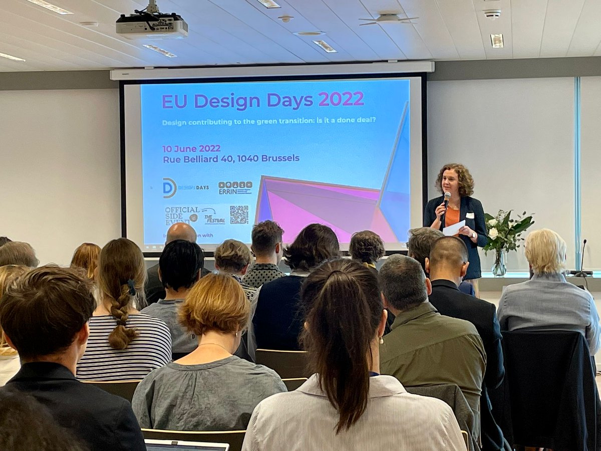 ERRINNetwork's tweet photo. 🚀 #EUDesignDays 2022 kicked off!
ERRIN Director @pirita_lindholm & #DesignCreativityWG leader Anna Spechtenhauser welcome the participants.
A day full of discussions ahead on how #design can contribute to the green transition and help to achieve the #EUGreenDeal goals https://t.co/PtIHPYXNJq