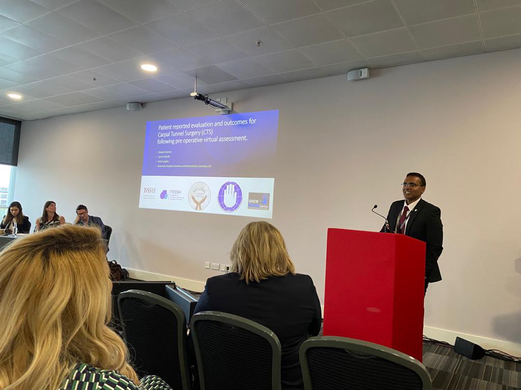 ClareRLangley's tweet image. Well done Deepak, presenting our service improvement work on streamlining flow and costs of carpal tunnel surgery @IFSSHand 2022. @UHCWhand @UHCW_TraumaNeur @BSSHand