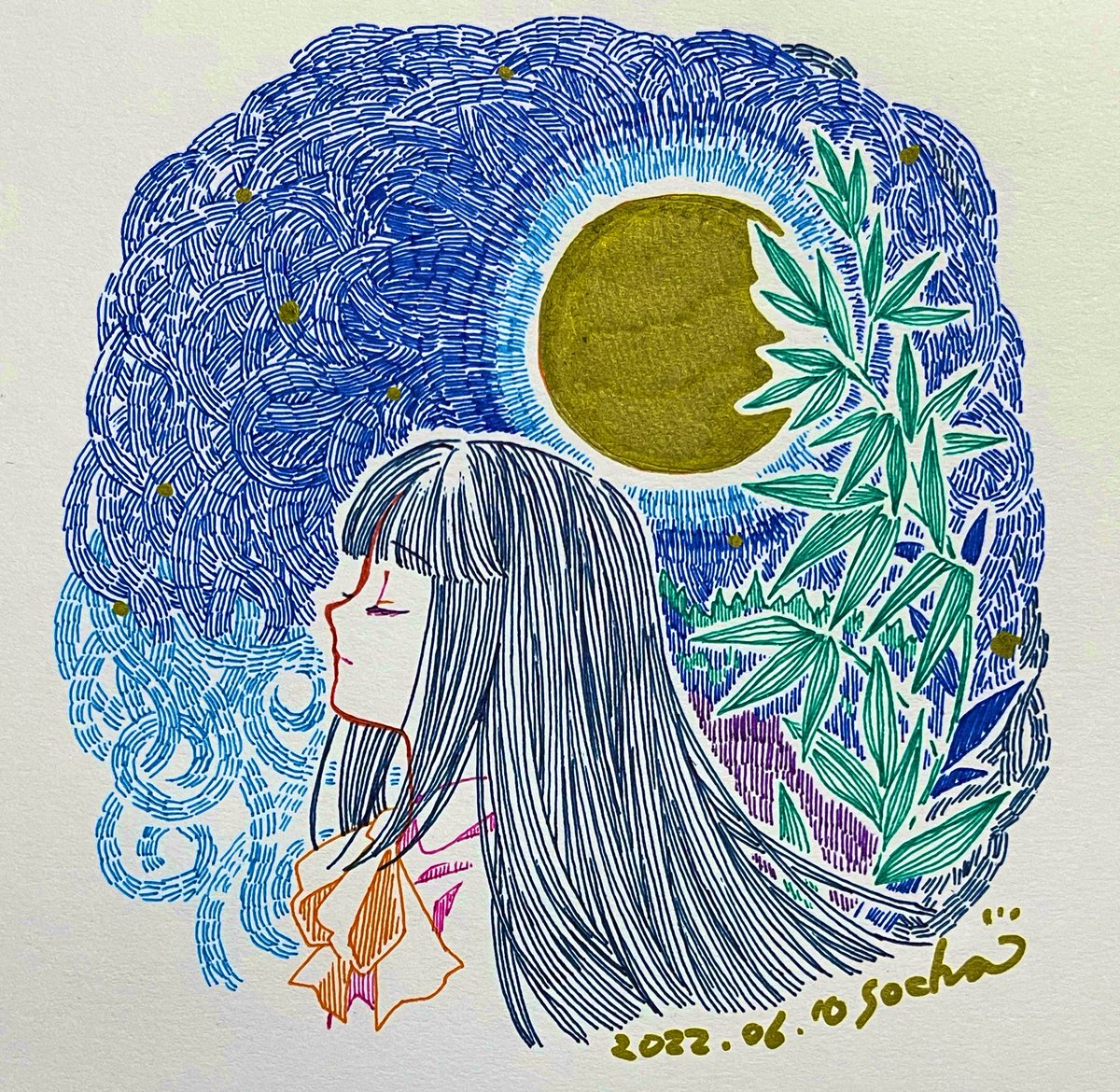 蓬莱山輝夜 「一発描き輝夜。やはりこう言うのは無心になれるなぁ。 」|粗茶のイラスト