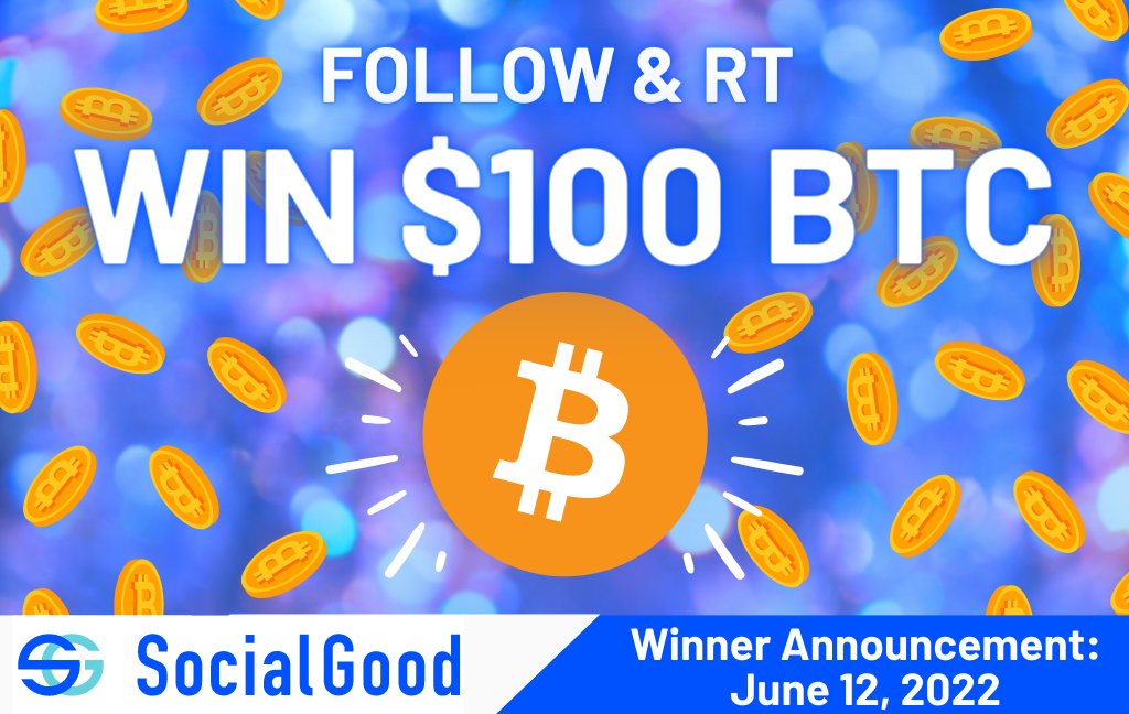 🌌 Win $100 in $BTC 🌌
Follow &amp; RT this for a chance to win $100 worth of #Bitcoin right to your wallet🤩
We'll tag the 26th #Giveaway winner on June 13. Feeling lucky?🍀
Get more free crypto with the SocialGood App!
📲socialgood.inc/?id=mwPN7i