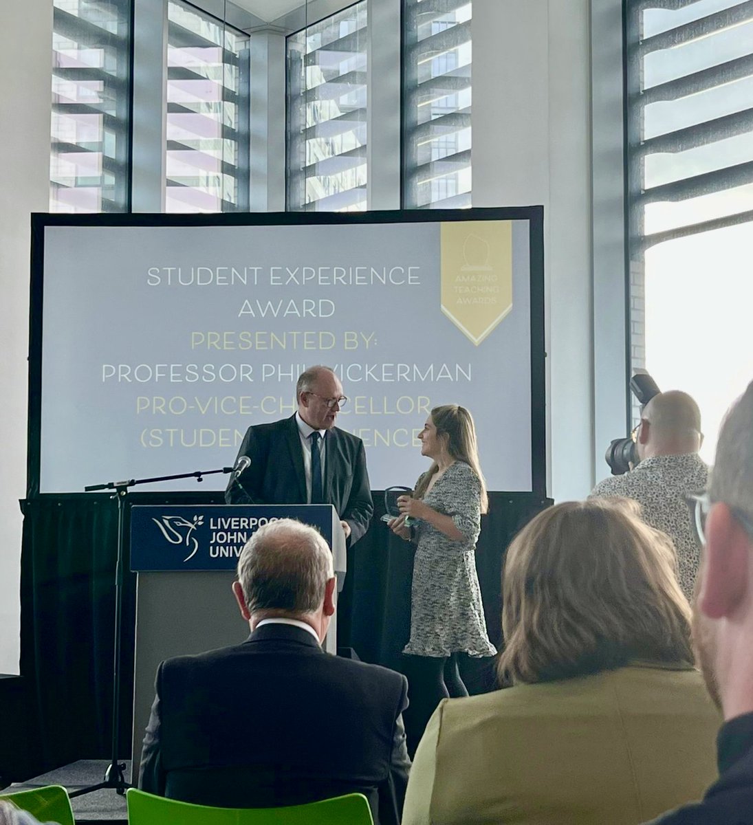 LJMU's tweet photo. We're extremely proud of Corporate Comms Officer @RoseEDooley for winning the Student Experience Award last night at the @johnmooressu Amazing Teaching Awards ceremony. Extremely well deserved๐ https://t.co/6m578xBt9c