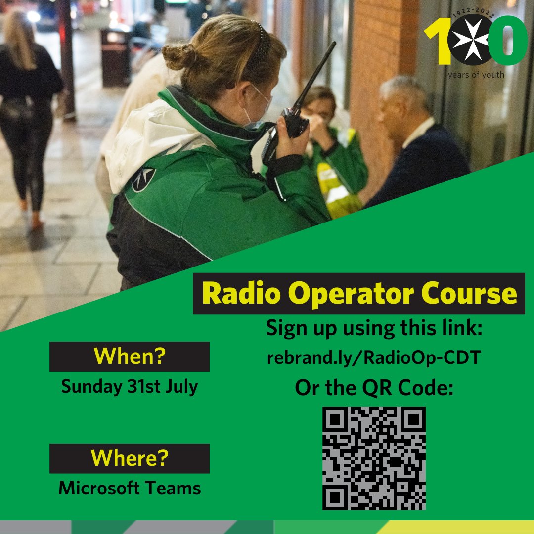 Are you a <a href="/stjohnambulance/">St John Ambulance England</a> Cadet? 

There’s a Radio Operator course happening specifically for Cadets at the end of July. If you’ve not done this already then it’s highly recommended!
