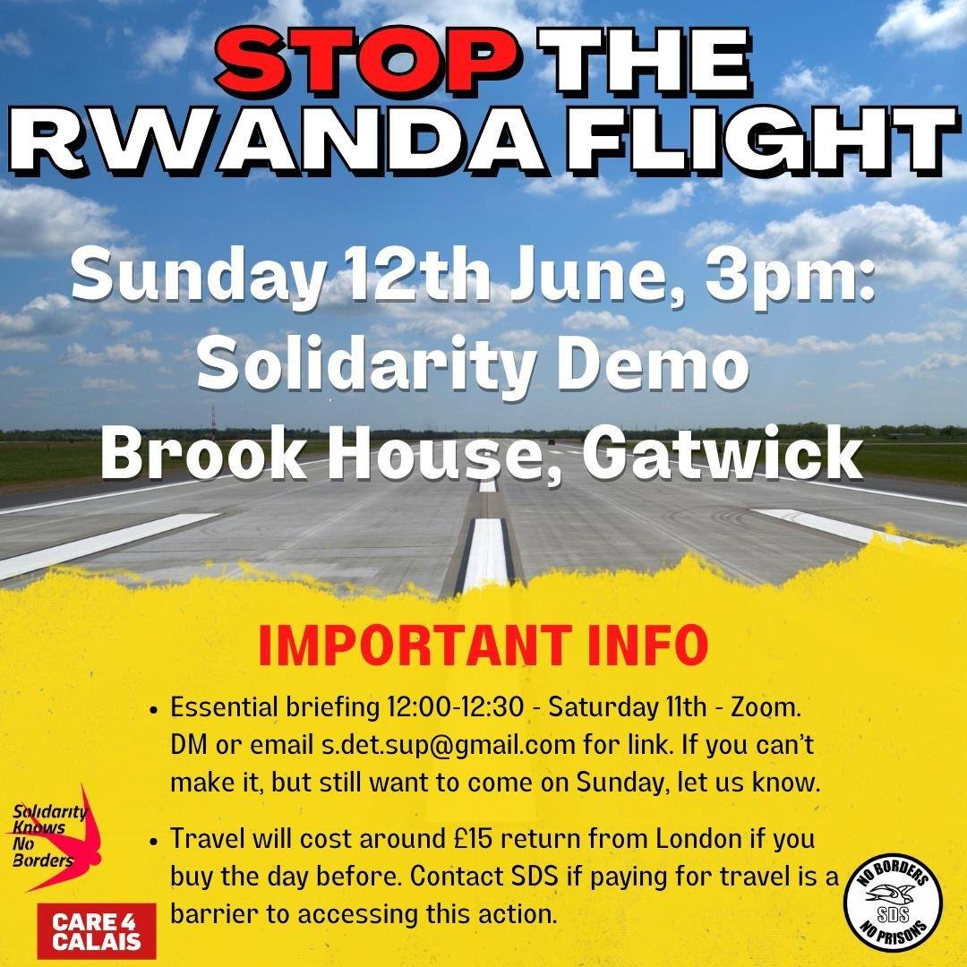 STOP THE RWANDA FLIGHT!

📣Important info for Sunday Brook House Demo below! Please read!📣

Please fill in this form if paying for travel is a barrier to accessing this action and we'll do our best to assist: bit.ly/3mwiLfh

#StopRwandaFlight
#EndtheHostileEnvironment