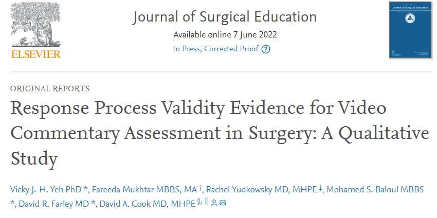 Mohamed S. Baloul, MD (@msbaloul) on Twitter photo Below you'll find the link for free full access (expires July 27) of the in-depth analysis of the response process of Video Commentary by <a href="/jhvickyeh/">Vicky Yeh</a>,<a href="/FareedaMukhtar/">Fareeda Mukhtar</a>, <a href="/CookMedEd/">David A. Cook</a>, <a href="/DavidFarleyMD/">David Farley, MD</a> - published at <a href="/JSurgEduc/">Journal of Surgical Education</a>.
authors.elsevier.com/c/1fCd6_hx1UzB… Below you'll find the link for free full access (expires July 27) of the in-depth analysis of the response process of Video Commentary by <a href="/jhvickyeh/">Vicky Yeh</a>,<a href="/FareedaMukhtar/">Fareeda Mukhtar</a>, <a href="/CookMedEd/">David A. Cook</a>, <a href="/DavidFarleyMD/">David Farley, MD</a> - published at <a href="/JSurgEduc/">Journal of Surgical Education</a>.
authors.elsevier.com/c/1fCd6_hx1UzB…