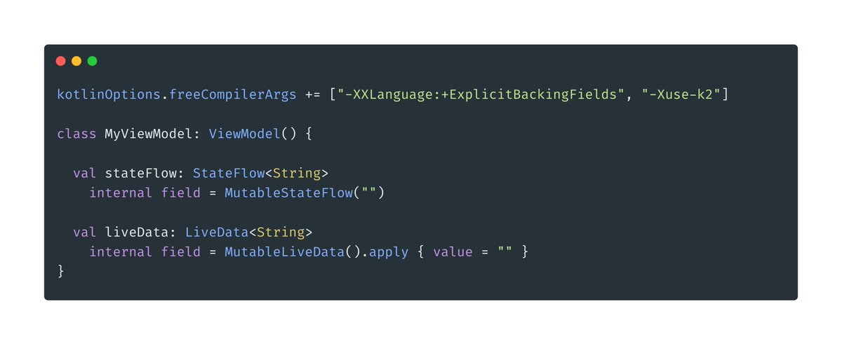 github_skydoves's tweet photo. There is no IDE support yet, but the explicit backing field option is coming soon. Prototype of the explicit backing field has been delivered in Kotlin 1.7.0 as a part of K2 compiler. https://t.co/rkajsyeMks
