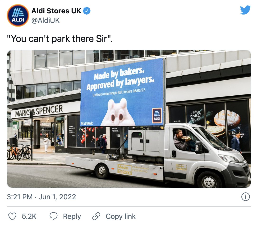 Bornishere's tweet photo. Have you seen Cuthbert is back? Got to give credit to the @AldiUK marketing team, they really do pull it out the bag ๐๐ #aldi #marketing #design #cuthbert #cuthback https://t.co/SBybZZR3xY