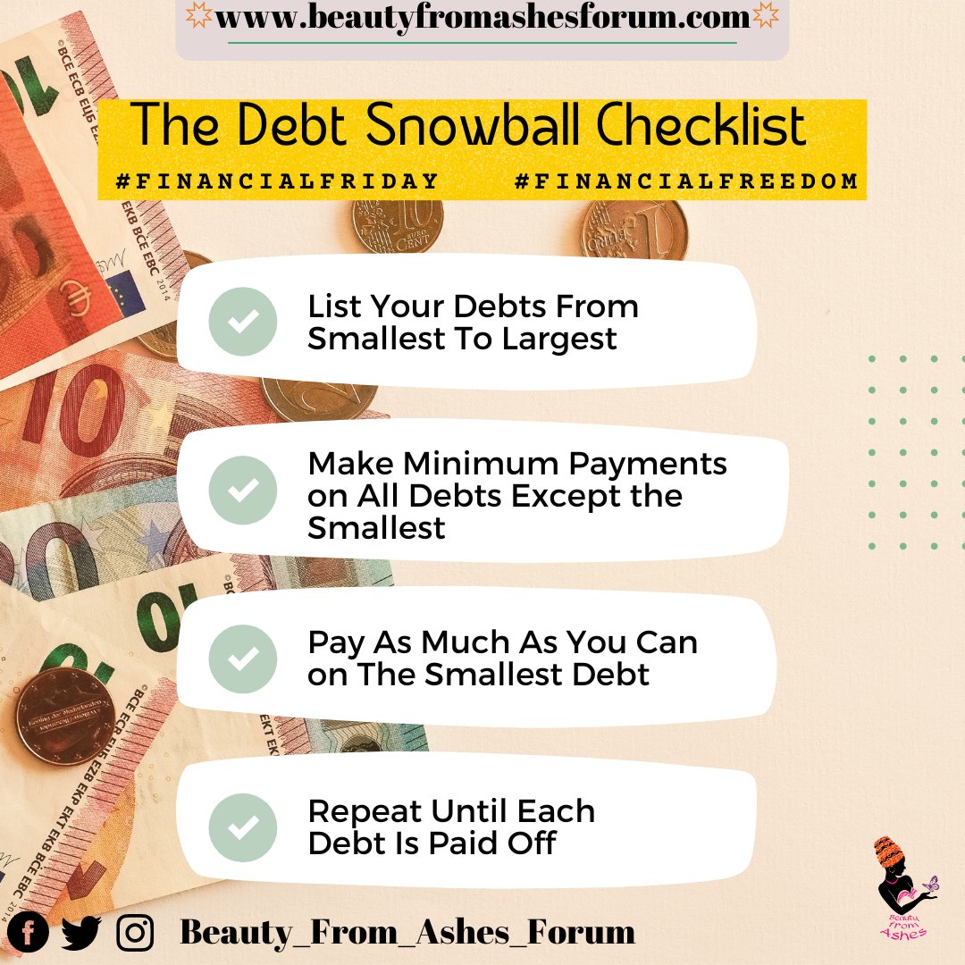 BFAForum's tweet photo. 🌻If you have a mountain of debt, studies show paying off the little debts can give you the confidence to tackle the larger ones. 
Share with us how you handle your debts and successfully debt clearance stories. 
--
#fridaymorning  #financialfriday #BFA #BeautyFromAshesForum https://t.co/I1D5szz8EC