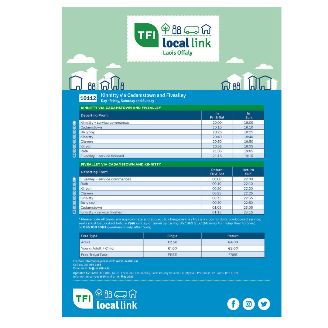 🕗Don't forget to book your seat on one of our evening services🚍
For all timetables visit: locallinklaoisoffaly.ie
📞 057 86 92168
#weekend #laois #offaly #bookyourseat #tfi #locallink