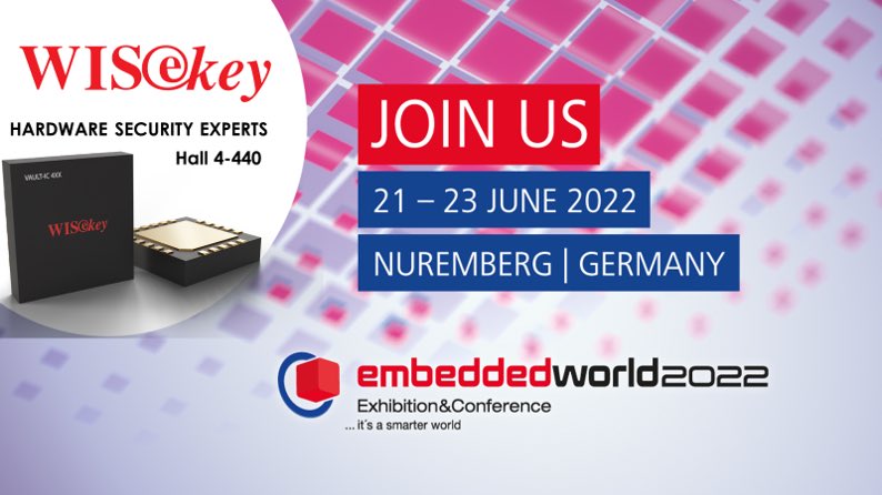 CreusMoreira's tweet image. WISeKey Semiconductors will be showcasing it&apos;s comprehensive range of secure hardware, smart card readers &amp;amp; PKI solutions at #EmbeddedWorld2022
See you on our booth, Hall 4-440 ! $WKEY