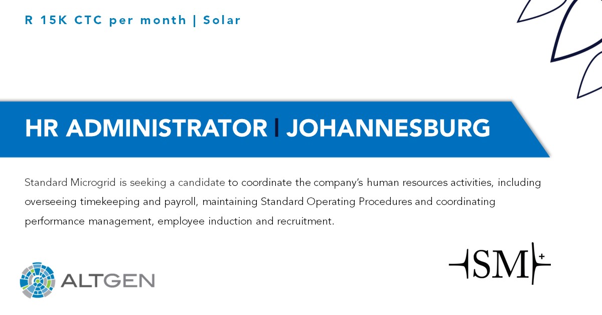 AltgenR's tweet image. Standard Microgrid is seeking an HR Administrator. Apply now if you are interested&amp;gt;&amp;gt;&amp;gt;altgen.com/job/human-reso…
#Recruitment #HRAdministration #HRJobs #Soalr #SolarIndustry #CareerGrowth #HumanResources #Management #AdministrativeJobs #CleanTech
