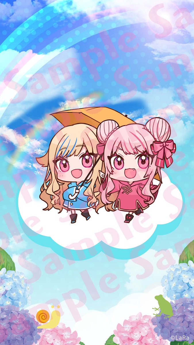 multiple girls 2girls double bun blonde hair flower chibi hair bun  illustration images